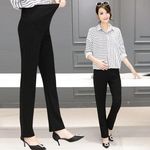 Office Ladies Formal Work Maternity Belly Pants Autumn Spring Fashion Pregnancy OL Straight Pants for Pregnant Women Black C392