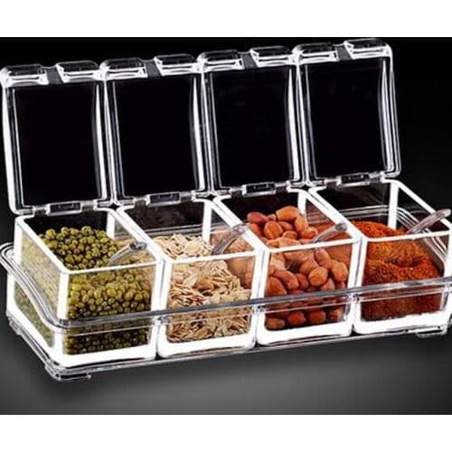 Condiment Pot Transparent Acrylic Seasoning Box Sugar Bowl Cans Spice Jar Set for kitchen Tools Condiment Cruet Bottle