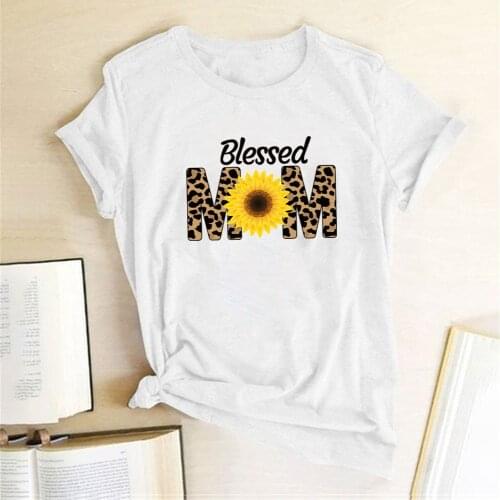 Blessed Leopard MM Sunflowers Printing T-shirts Women Summer Aesthetic Clothes Casual Harajuku Shirt Women O Neck Ladies Tops