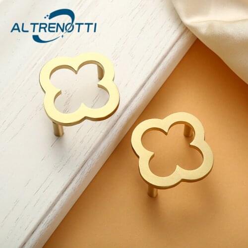 Furniture Handle Chinese Flower Shape Brass Gold Knob For Wardrobe Cabinet Kitchen Cupboard Drawer Room Door Pull Home Hardware