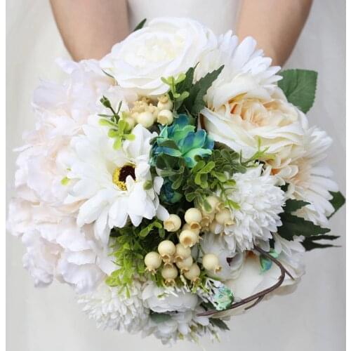Handmade Wedding Bridal Bridesmaid Bouquet Silk Flowers Artificial Hand Holding Flower Wedding Photograph Home Table Decoration