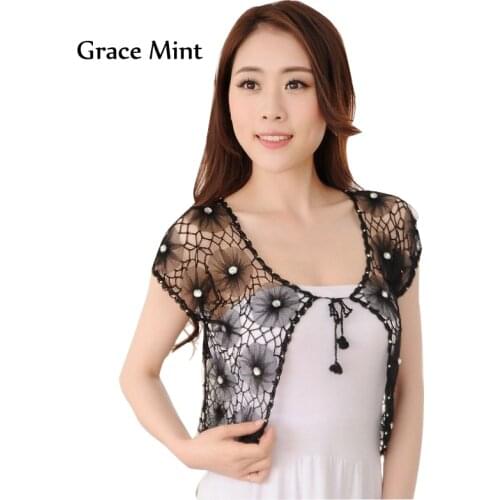 Shrug Accessories Handmade Crochet Short Jacket Flora Beaded Hollow Out Shawl Wraps Cardigans Jacket
