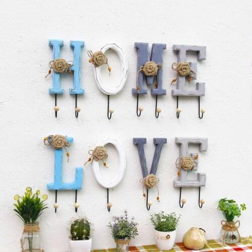 Nordic Wooden Wall Hook Love Home Wall Decoration Hangers Crafts Creative Storage Shelf Holders Fitting Room Key Coat Hooks