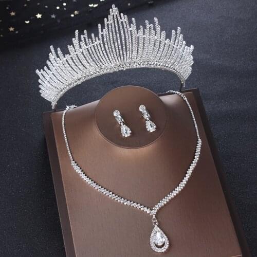 Baroque Crystal Bridal Jewelry Sets Wedding Rhinestone Crown Tiaras Earring Choker Necklace Set Party African Beads Jewelry Set
