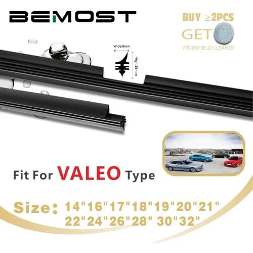 Valeo Type Car Wiper Blade Strips Vehicle Insert Rubber Strip (Refill) 8mm 14"16"17"18"19"20"21"22"24"26"28" 1PC Car Accessories