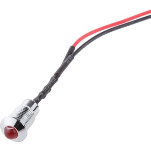 24V 8mm Hole Waterproof LED Dash Panel Indicator Warning Light Lamp -Red