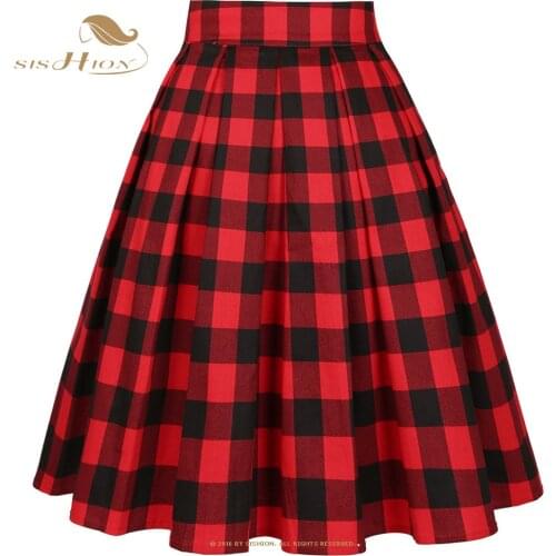 England Style School Skirts Women Summer High Waist Korean Pleated Printed Girls Retro Vintage Ladies Red Plaid Skirt SS0012