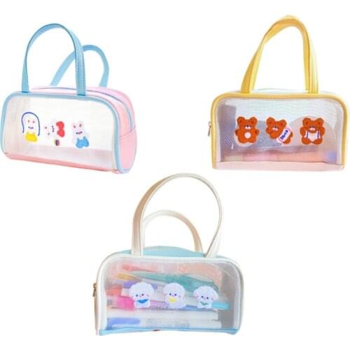 Female Clear Toiletry and Makeup Bag with Mesh Pocket Nontoxic Travel Organizer Pouch with Zipper and Handle Pouch