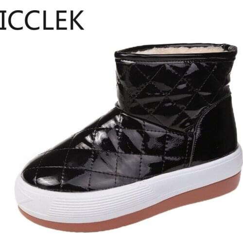 2020 Winter Women Ankle Boots Korean Fashion Snow Boots Thick Sole Platform Womens Padded Boots Plush Shoes Woman Black