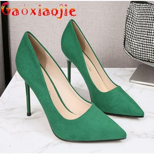 Gaoxiaojie Women Pumps Sexy 9.5CM Wedding Party Shoes Pointed Toe Nightclub Lady Dress Slip-On Summer Flock Shallow High Heels