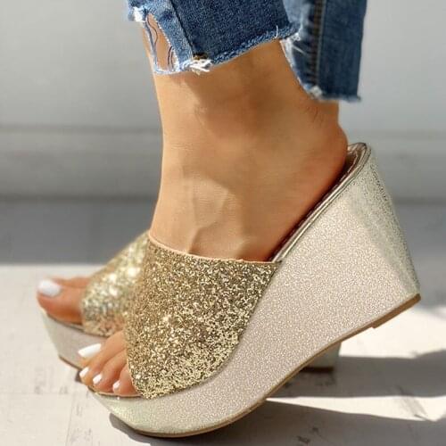 2020 Ladies Wedge Slippers Pumps High Heels Ladies Party Platform Shoes Wedge Heels