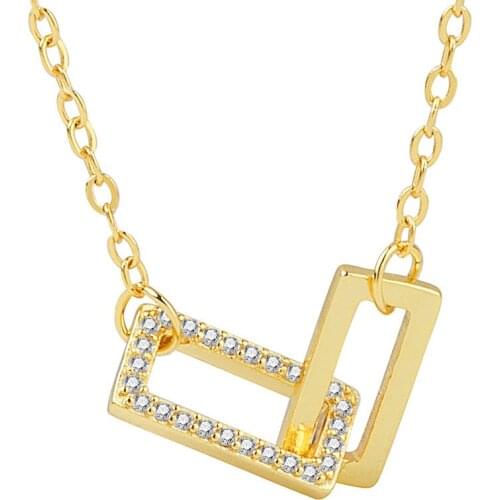 Women Double loop squares Pendant Gold Silver Chain Necklace S925 Necklace Women Lovers Necklace Jewelry