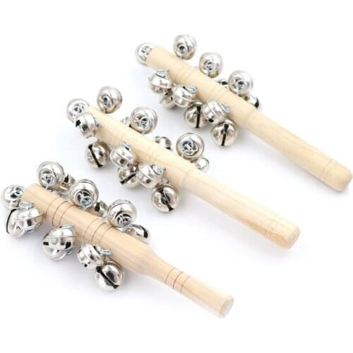 1pc Baby Toy Musical Instrument Baby Educational Cartoon Wooden Rattle Toy Kid Handle Wooden Activity Bell Rattle