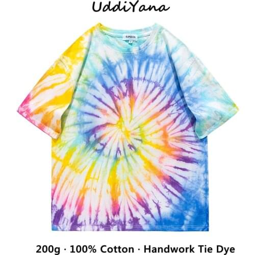 2021 Summer 100% Cotton Womens Tee Shirt Tie Dye T-Shirts Oversized T-Shirt For Man Y2K Top Handmade Tie Dye Unisex Clothing