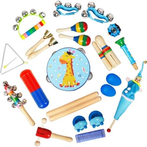 22 Pcs/Set Orff Musical Instruments Maracas Shaker Toddler Tambourine Hand Rattle Bell Baby Educational Toys Kids Rhythm Gifts