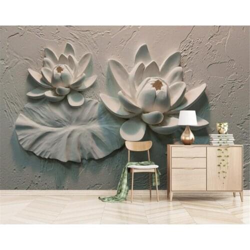 Beibehang 3D relief lotus Luxury living room Background Wall 3d wallpaper Customized Large Wall Painting Silk cloth 3d Wallpaper