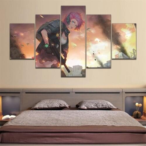 5 Pieces HD Canvas Painting Print Anime Beautiful Girl Picture For Modern Decorative Bedroom Living Room Home Wall Art Decor