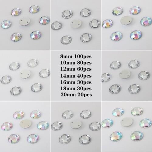 7SIZES 8-20mm Free Shipping! Clear AB Round Size Glass Crystal Sew On Rhinestones With Silvery Claw Diy Wedding Dress Decoration
