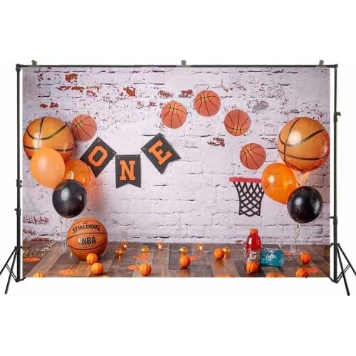 Basketball Theme Photography Backdrop Baby Boy 1st Birthday Cake Smash Portrait Background Basketball Balloons Decoration Poster