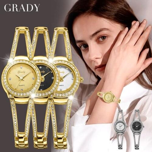 GRADY Luxury Women Watches Slim Bracelet Gold Silver Small Dial Ultra Slim Strap Stainless Steel Wrist Watches Female Clock