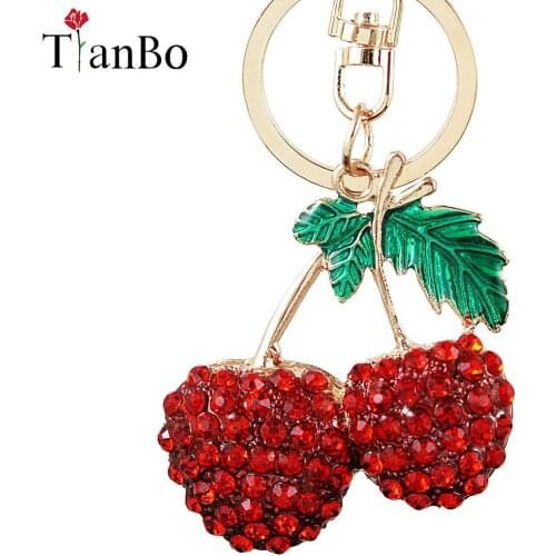 Cherry oxheart Leaves New Cute Crystal Rhinestone Charm Pendant Purse Handbag Car Key Keyring Keychain Party Birthday Gift