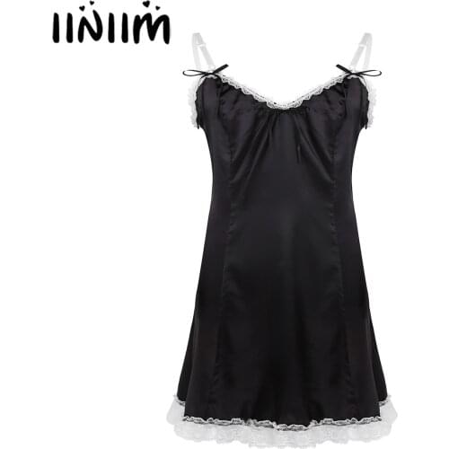 Iiniim Mens Sissy Lingerie Nightwear Lace Slip Dress Hot Babydoll Chemises Pajama Gay Crossdress Underwear Costumes Sexy Dress