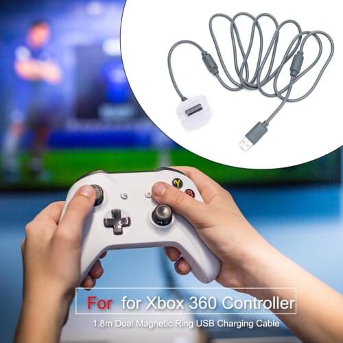 1.8m USB Dual Magnetic Ring Charging Cable Playback Charger Cable Game Accessories for Xbox 360 Wireless Game Controller