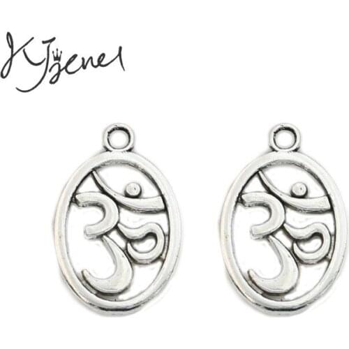 KJjewel Antique Silver Plated Yoga Sign Charms Pendants Jewelry Findings DIY Jewelry Making Handmade 22x14mm
