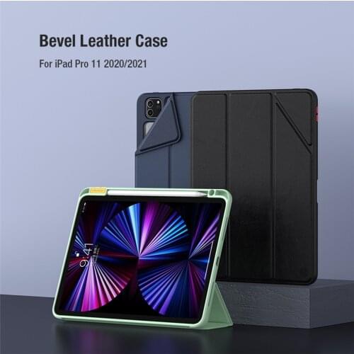 NILLKIN Bevel Leather Case For Apple iPad Pro 11 2020 2021 Case Bumper Leather Cases Smart Case Sleep With Pencil Holder
