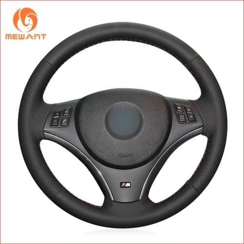 MEWANT Comfortable Soft Black Genuine Leather Car Steering Wheel Cover for BMW E90 E91 E92 E93 X1 E84 E87 E81 E82 E88