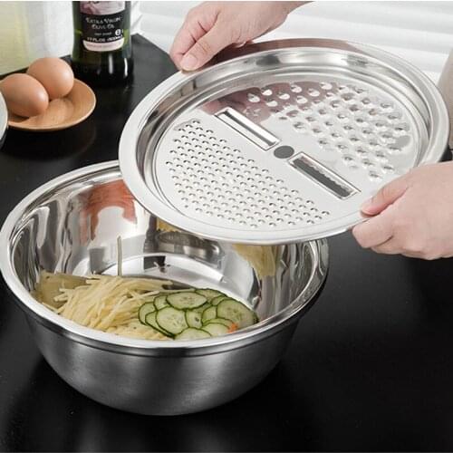 Multifunctional Stainless Steel Basin Vegetable Cutter Set Or Basin Vegetable Cutter Drain Basket Set Or Cutter Only He