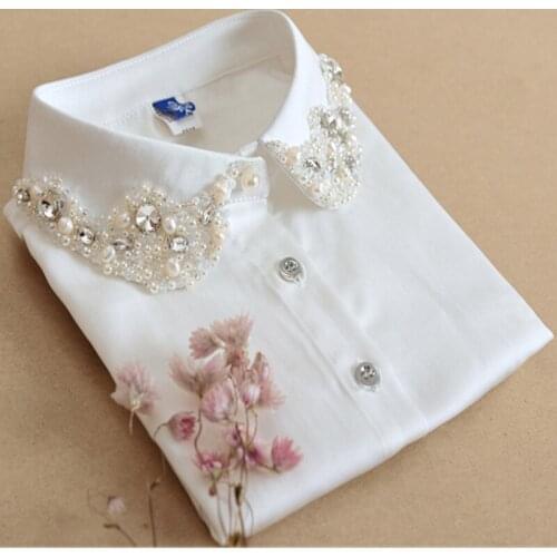 Fashion Shirt Fake Collar For Women Tie Crystal Sewing Blouse Cotton high Korean fake collar wide Hollow cowboy save collar
