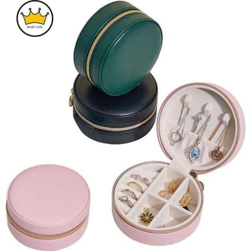 Fashion Jewelry Packaging Creative Travel Portable Leather Round Accessory Box High Popularity Quality Earring Ring Storage Box