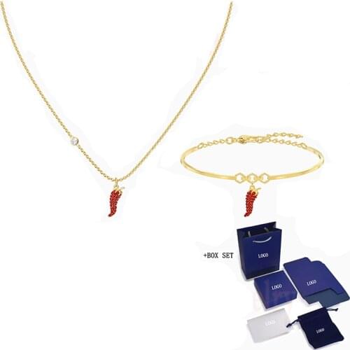 Fashion Jewelry New Set Of Yellow Elegant Gold Red Pepper Decor Chic Crystal Woman Trend Romantic Gift