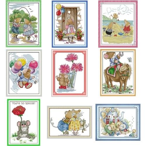 Cartoon pattern cute mice count cross stitch kit print on canvas DMC 14CT 11CT Chinese cross stitch sewing kit embroidery set