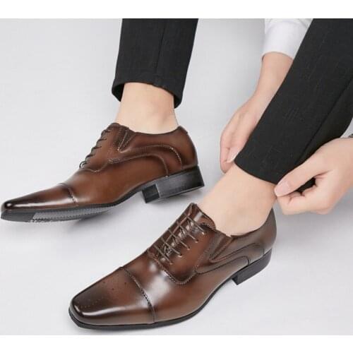 Yomior Japanese Vintage Men Casual Shoes Pointed Toe Genuine Leather Business Formal Dress Oxfords Wedding Brogue Shoes Loafers