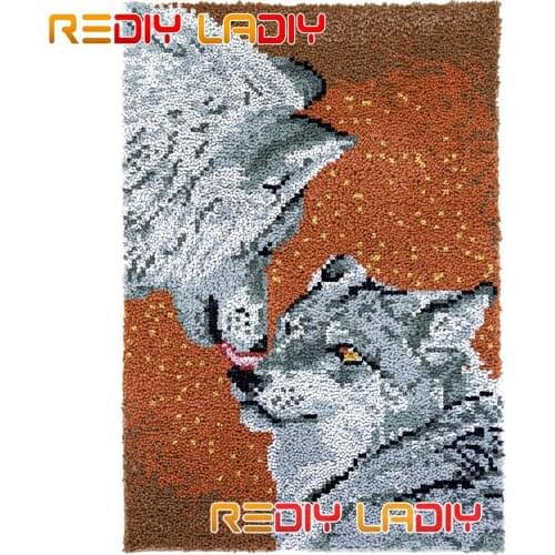 Latch Hook Rug Kits Wolf Brothers Plush Wall Hangings DIY Carpet Rug Chunky Yarn Arts Cushion Crocheted Floor Mat Hobby & Crafts