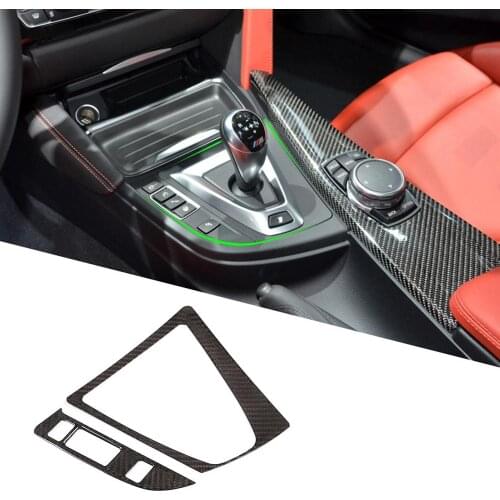 2pcs Real Carbon Fiber Stickers Car Gear Shift Frame Panel Trim for BMW M3 M4 F80 F82 F83 2014-2018 LHD Vehicles Accesssories