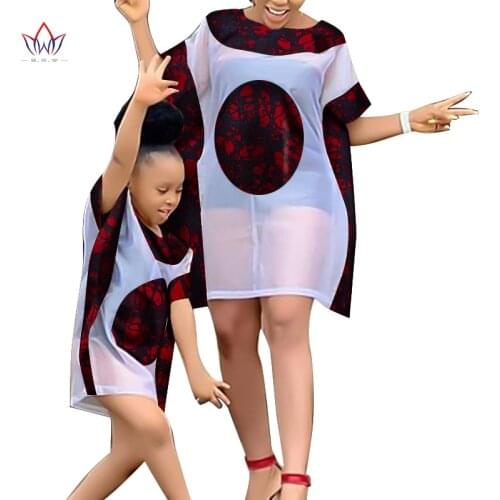New Fashion Chiffon Family Matching Clothes Mother and Girl Family Clothing Sets Short Sleeve African Clothing 6xl WYQ528