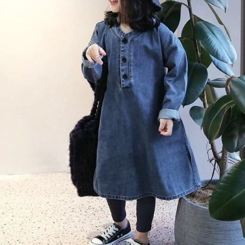 2020 spring and autumn Korean childrens clothing new girls fashion style casual split western denim shirt skirt