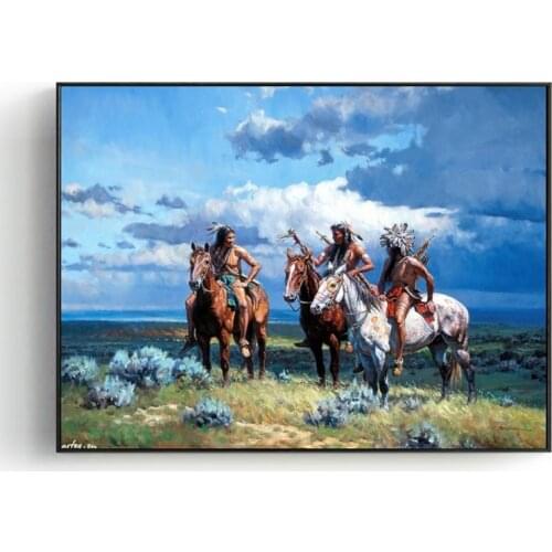 Native Indian Ride Horse Portrait Painting on Canvas Posters and Prints Scandinavian Wall Art Picture for Living Room