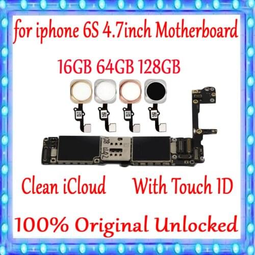 Original unlocked for iphone 6S Motherboard With/Without Touch ID,Clean iCloud for iphone 6S 4.7inch Logic board 16gb 64gb 128gb
