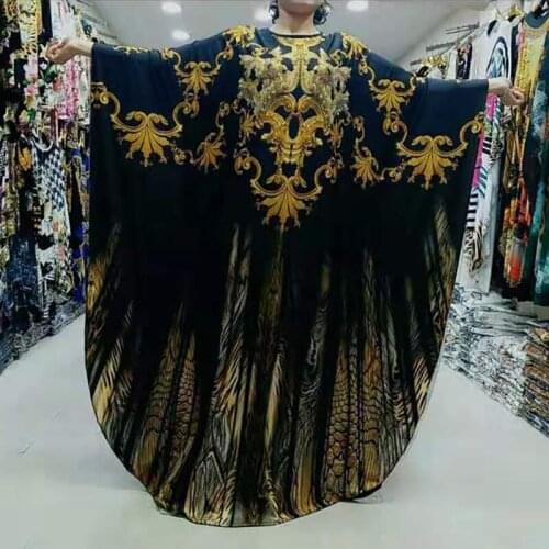 African Dresses for women Fashion Design Gold Floral Animal Pattern Printed O-Neck Batwing Sleeve Loose Mama dress