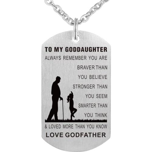 Stainless Steel Godfather Gift for Goddaughter Pendant Necklace Dog tag Jewelry from Godfather