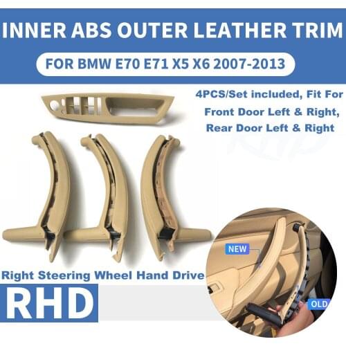 RHD Right Hand Drive Beige Car Inner Interior Door Pull Handle Trim Cover W/ Outer Leather Armrest For BMW E70 E71 X5 X6 07-2013