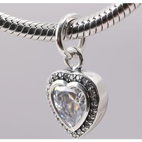 S925 Pendant DIY Jewelry Sparkling Love Dangle Charm fit Lady Bracelet Bangle Clear CZ