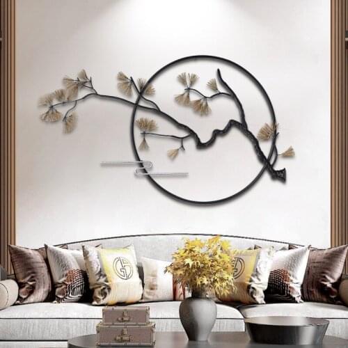 Modern Art Wall Decoration Pendant, Painted Iron Art, Living Room Dining Room Decoration Pine and Cypress Style Wall