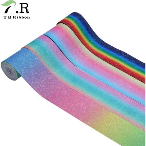 T.R RIBBON 75mm iridescent glitter ribbon rainbow printed grosgrain ribbon for DIY ribbon bows