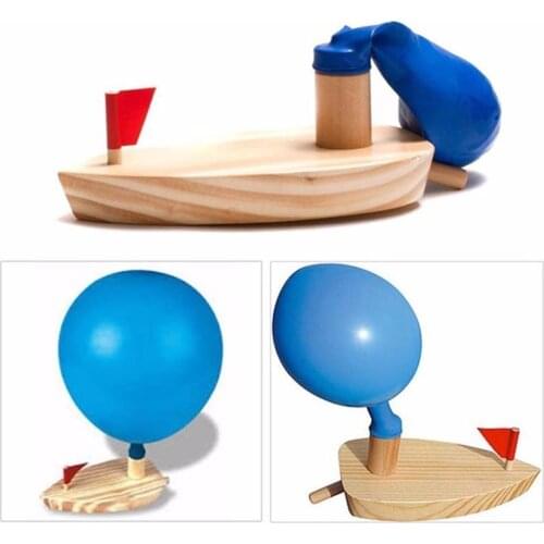 Wooden Balloon Powered Boat Science Experiment Learning Wood Kids Early Toys For Children Development Bath Educational Toys W8L6