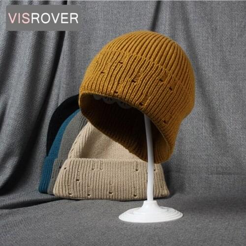 VISROVER 10 colorways acrylic holes woman winter hat solid color unisex autumn beanies Warm soft bonnet skullies hats Wholesale